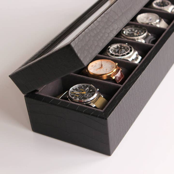 Alligator Faux Crocodile Watch Box - 6 Slot for wholesale on Faire8