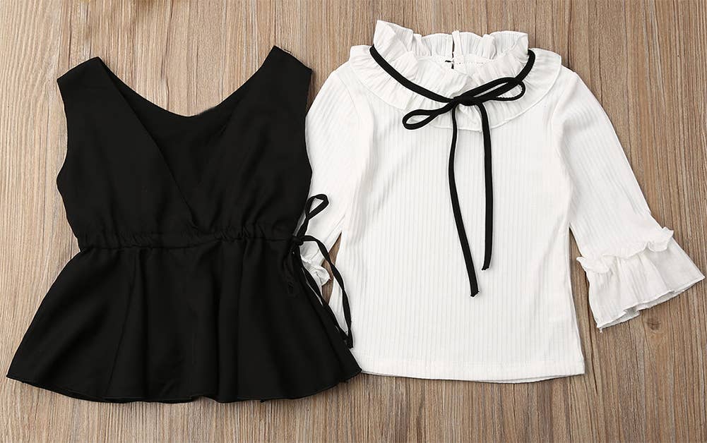 Fennco Styles – Conjunto de camisola e calças – criança por atacado – Conjunto de Roupa de Menina 3pcs Preto & Branco2