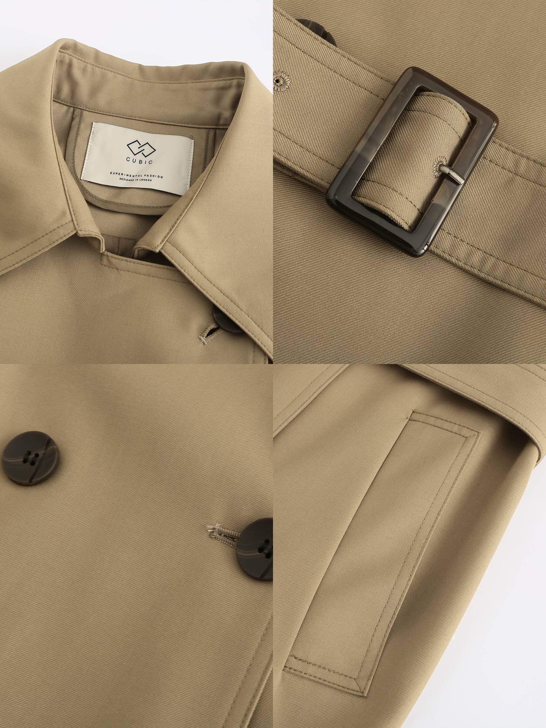 Bräune Klassischer Trenchcoat mittlerer Länge mit doppelreihiger Knopfleiste und Taillengürtel für den Großhandel auf Faire2