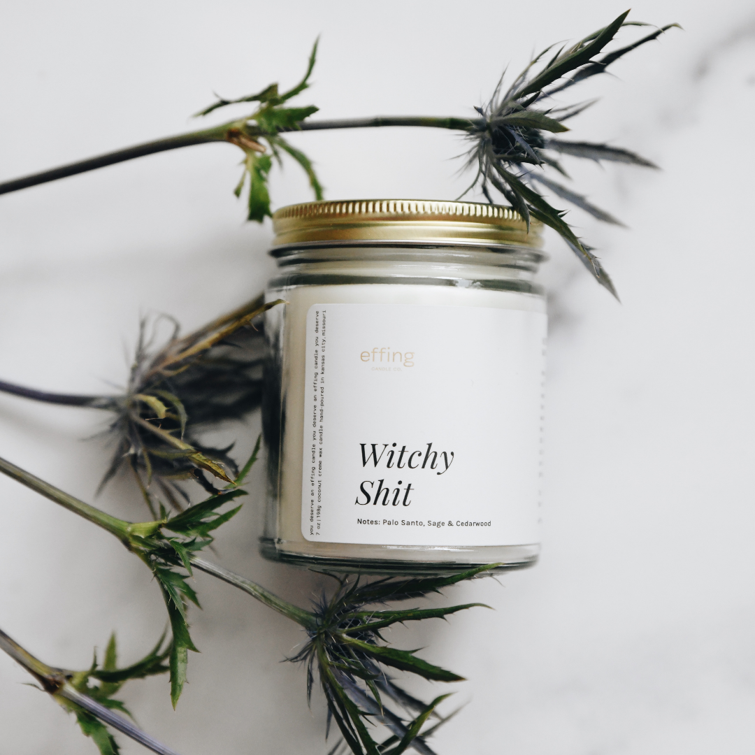 Effing Candle Co. - Wholesale Jar/Filled Candle - Witchy Sh*t Palo Santo, Sage & Cedarwood Wooden Wick Candle2