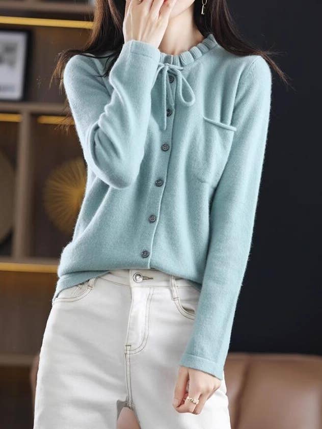 Women's Cardigan with Ruffled Edges Knit Sweater Jacket for wholesale by Whisper Mint