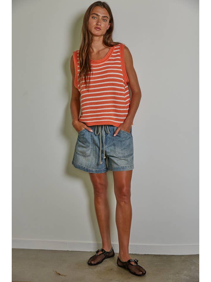 By Together - Wholesale Knit Top - Women's - W1640 | Knit Cotton Sweater Striped Sleeveless Top