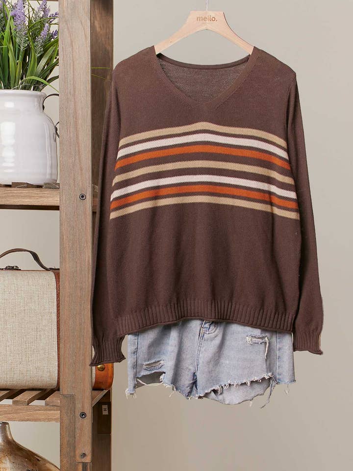Mello. - Wholesale Knit Sweater - Women's - Striped Lightweight Knit Sweater0