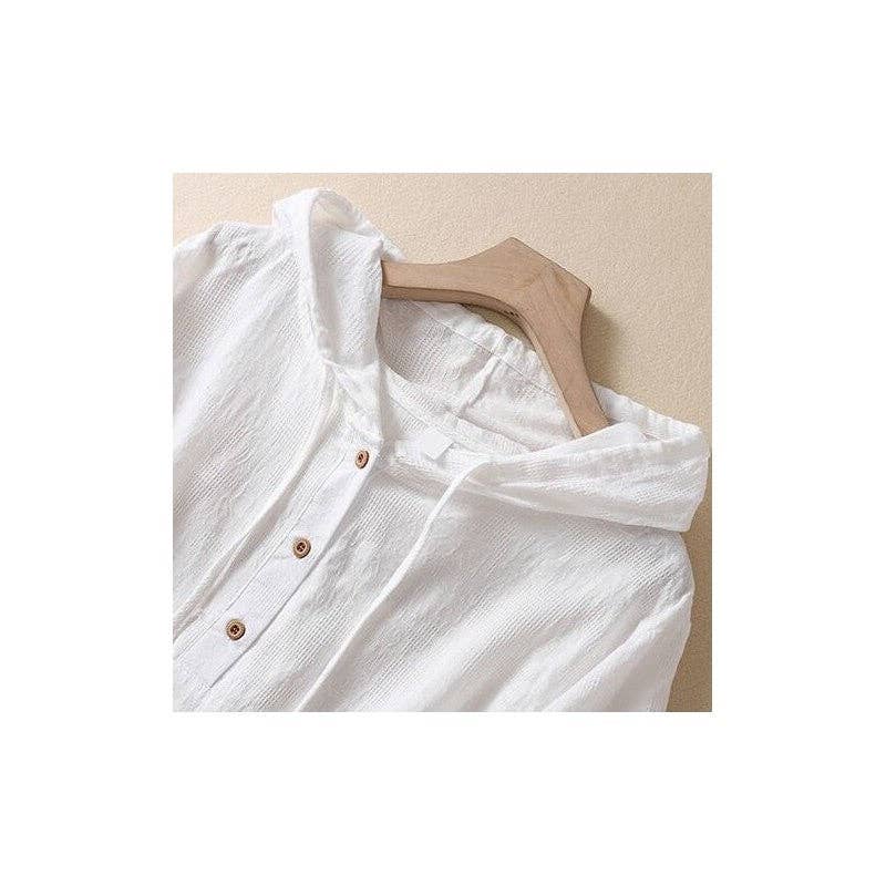 FurDecoration - Vendita all'ingrosso Tunica - Donna - Camicia in cotone e lino con cappuccio e ricamo jacquard2