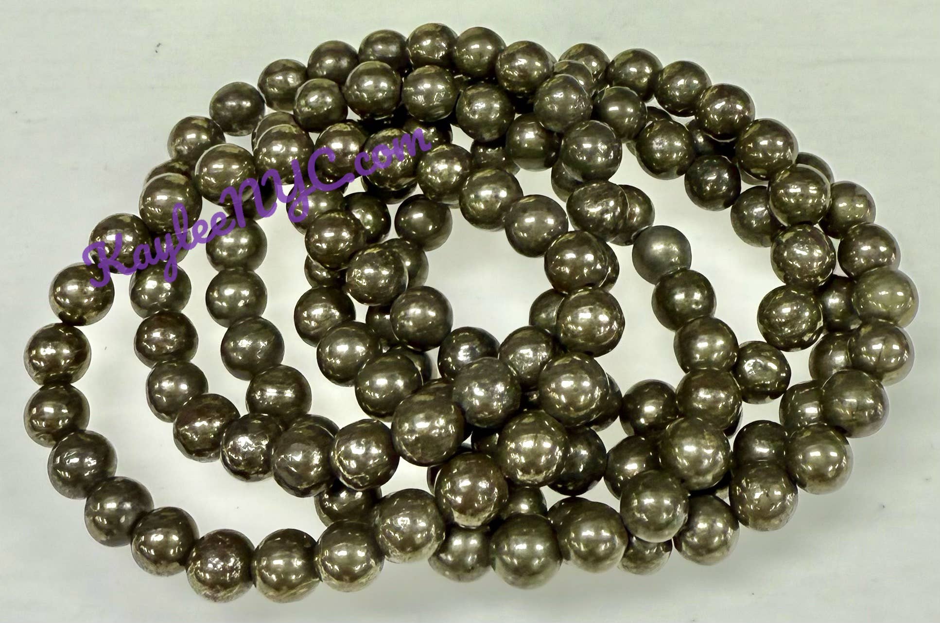 KayleeNYC - Wholesale Beaded Bracelet - Natural Pyrite 8mm 7.5” Crystal Healing Stretch Bracelet3