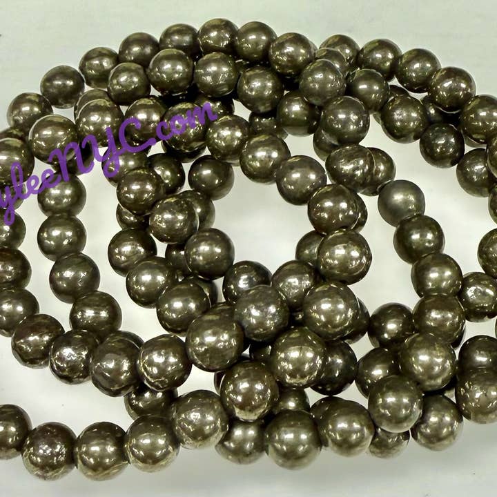 KayleeNYC - Wholesale Beaded Bracelet - Natural Pyrite 8mm 7.5” Crystal Healing Stretch Bracelet3