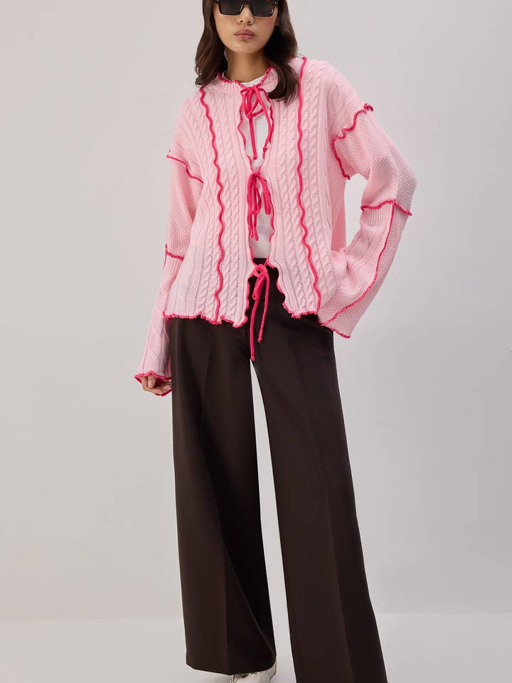 CONTRAST BELTED KNIT CARDIGAN for wholesale by Touché Privé