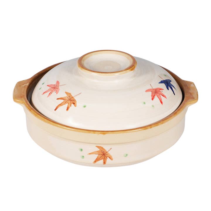 Vaso in terracotta con coperchio da 90 fl oz 12"D x 6"H con design di foglie d'acero (1/4) per la vendita all'ingrosso da parte di Urban Tokyo