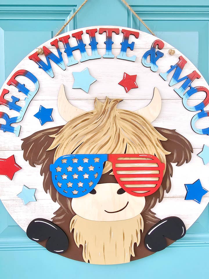 DIY Red White & Moo Door Hanger for wholesale by Teal Moon Creations