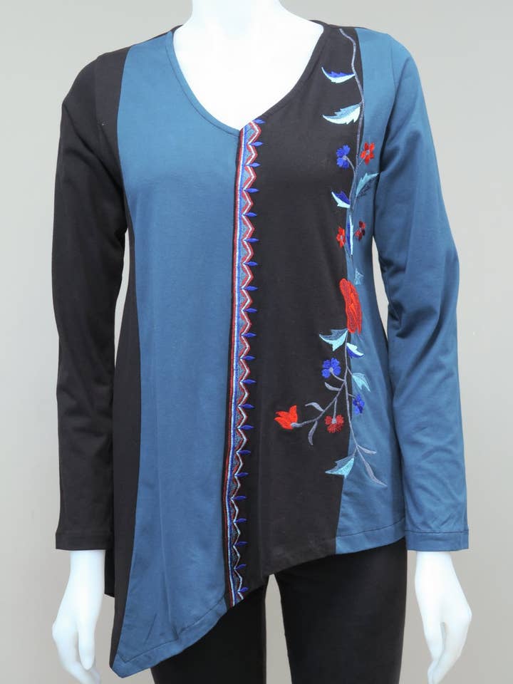 RJ-T8822-PE - V-neck Panelled Emb. Tunic for wholesale by Leopards & Roses