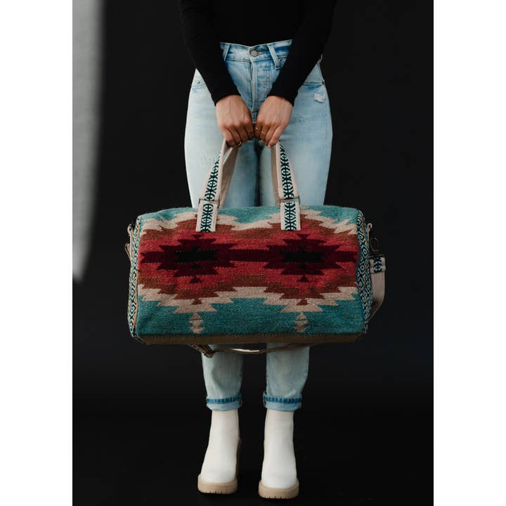 Panache Apparel Co. - Wholesale Weekender Bag - Women's - Teal, Burgundy & Tan Aztec Duffel