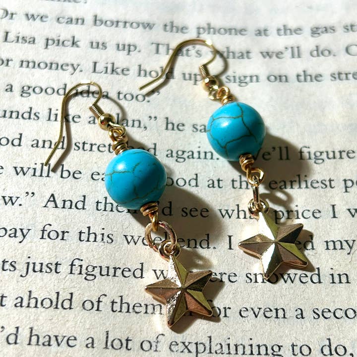 Coastal Cowgirl Dangle Earrings Turquoise and Gold for wholesale by Athena’s Art Cove