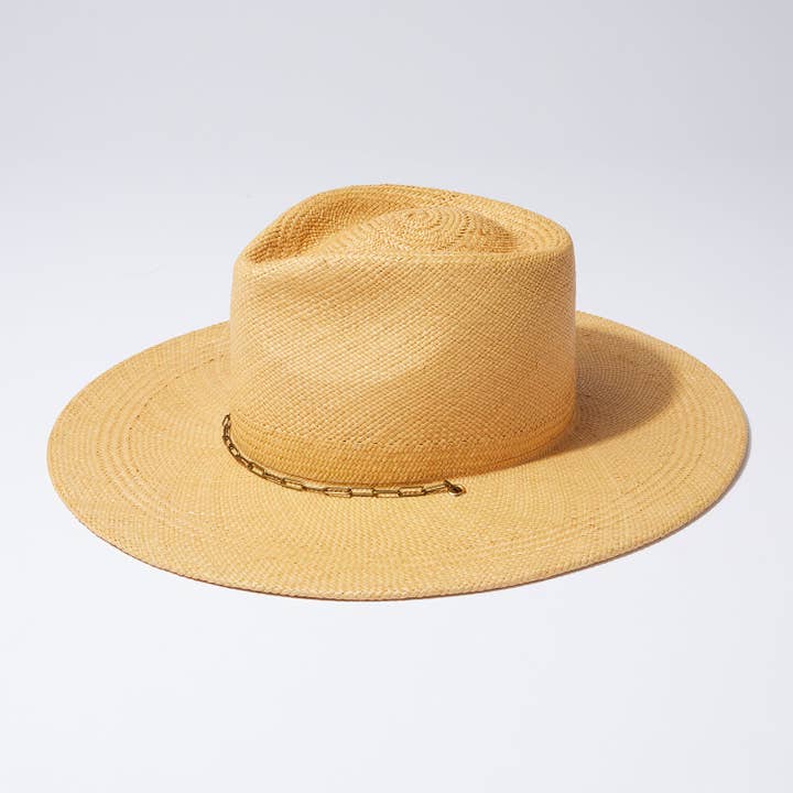 The Straw Teardrop | Toasted Yellow w/ Bronze Chain for wholesale by HEADS OF STATE HAT CO.