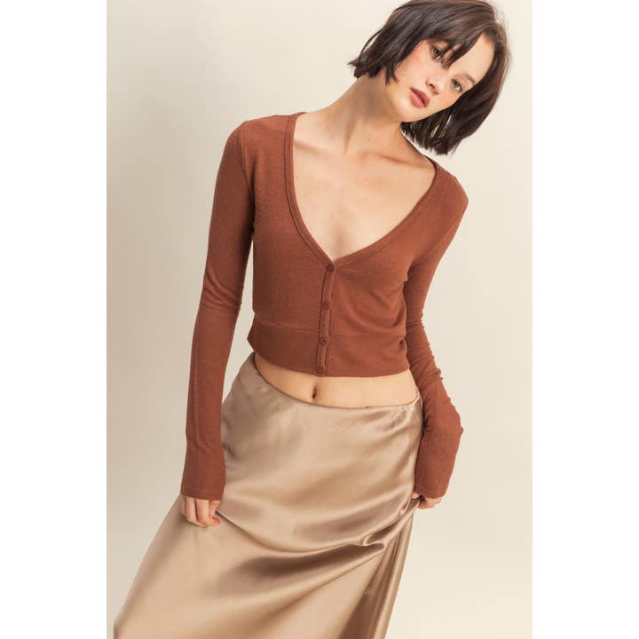 Beskuren V-ringad topp med långa ärmar för wholesale av Double Zero