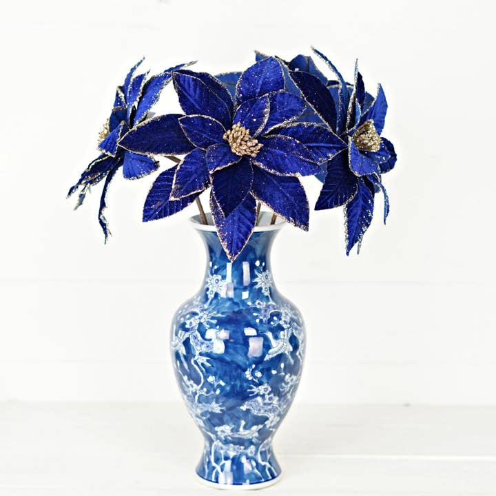 Impressive Enterprises, Inc. - Wholesale Christmas Decoration - 28181- 26Lx11D Fine Velvet Poinsettia w Glitter Edges-Blue3