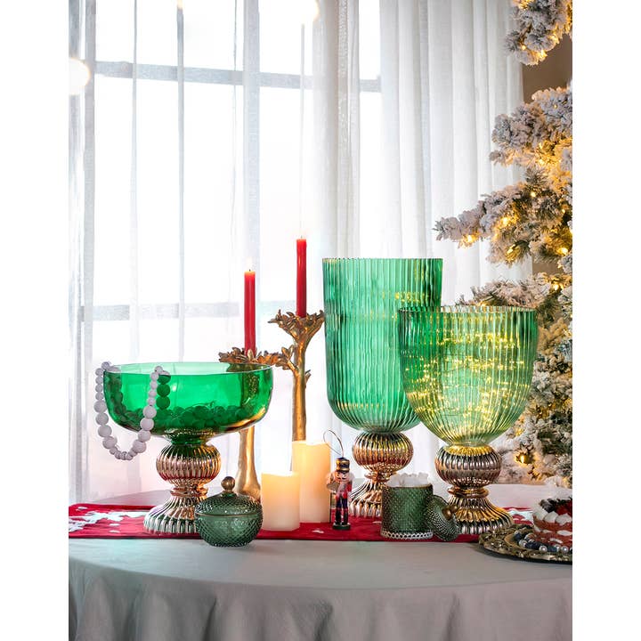 A&B Home Group Inc. - Wholesale Vase - D10.2x16" Emerald Fluted Elegance Glass Vase - Green7