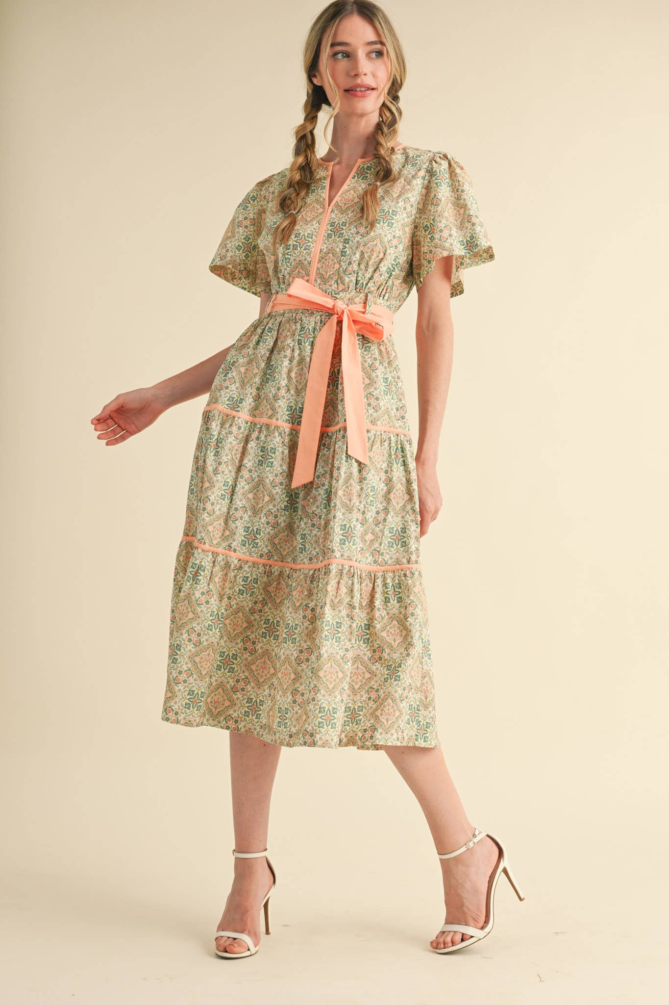 &MERCI - Vente Robe – femme - ROBE MIDI IMPRIMÉE À LIENS CONTRASTÉS MDR382113