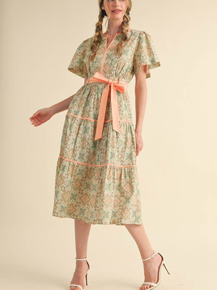 &MERCI - Vente Robe – femme - ROBE MIDI IMPRIMÉE À LIENS CONTRASTÉS MDR382113