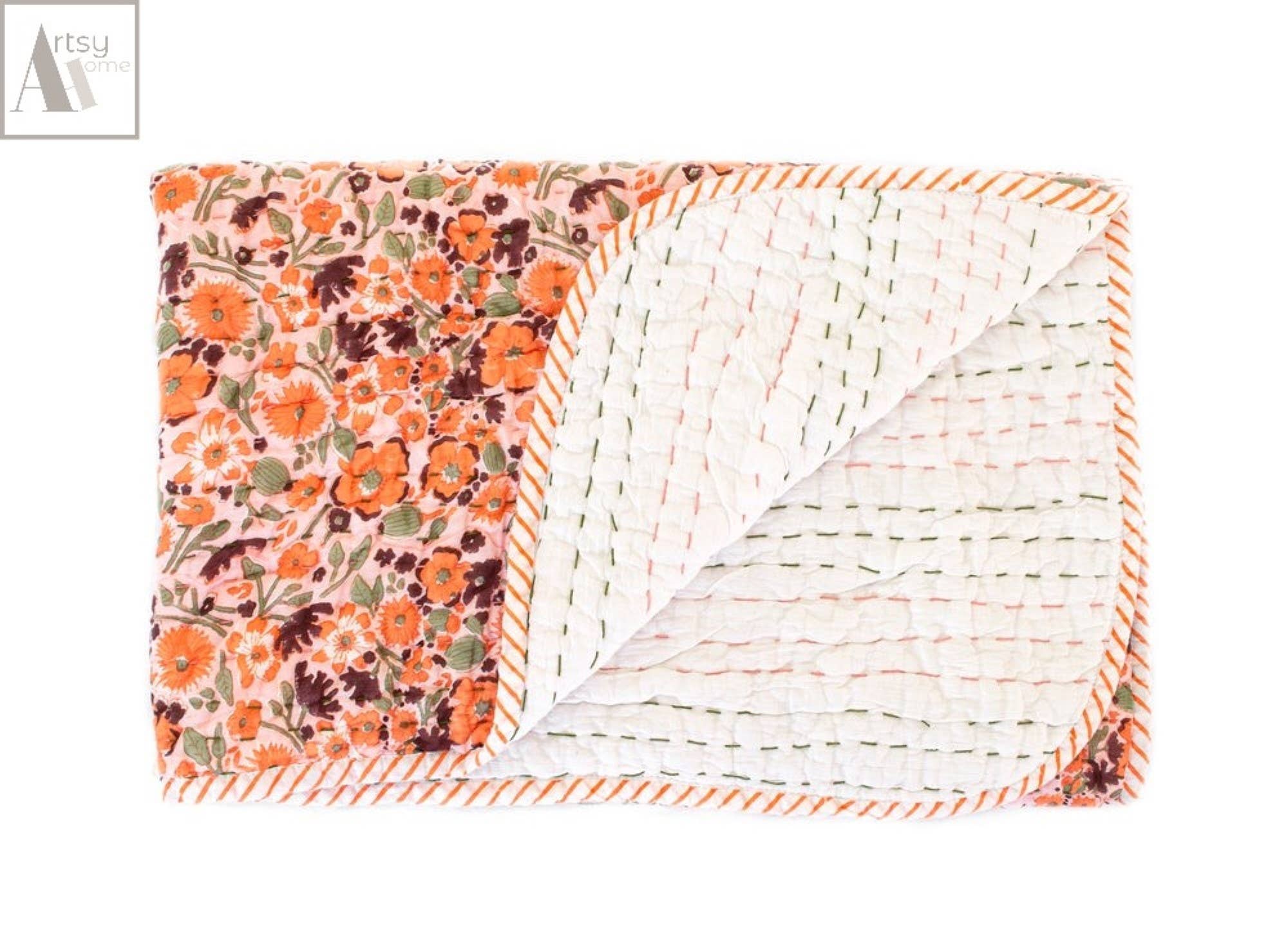 Artsy Home - Wholesale Quilt - Indian Hand Block Printed Cotton Kantha Quilt Cotton Blanket1