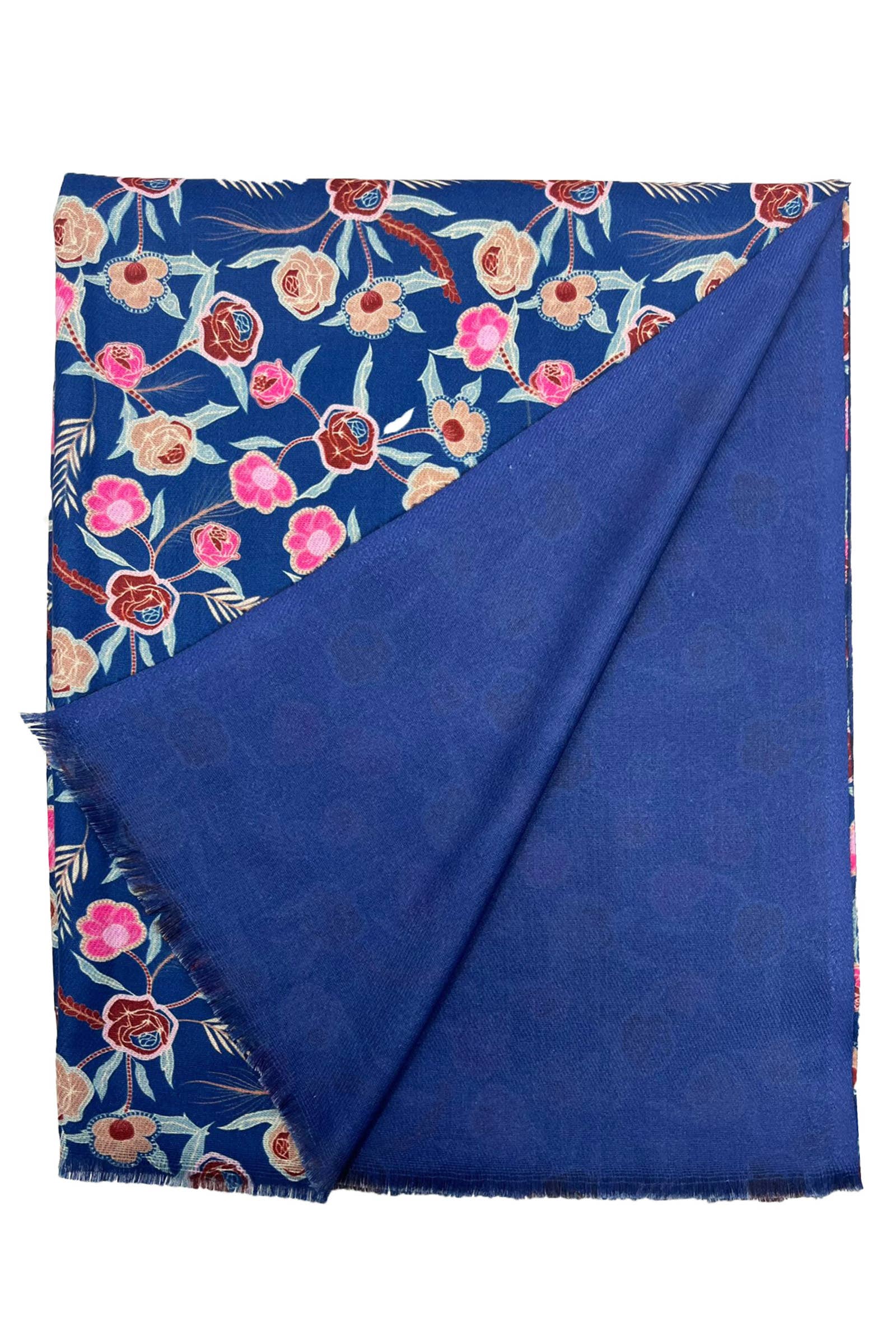 Flottan Ros- och blandblommig ullsjal med fransar för wholesale på Faire1