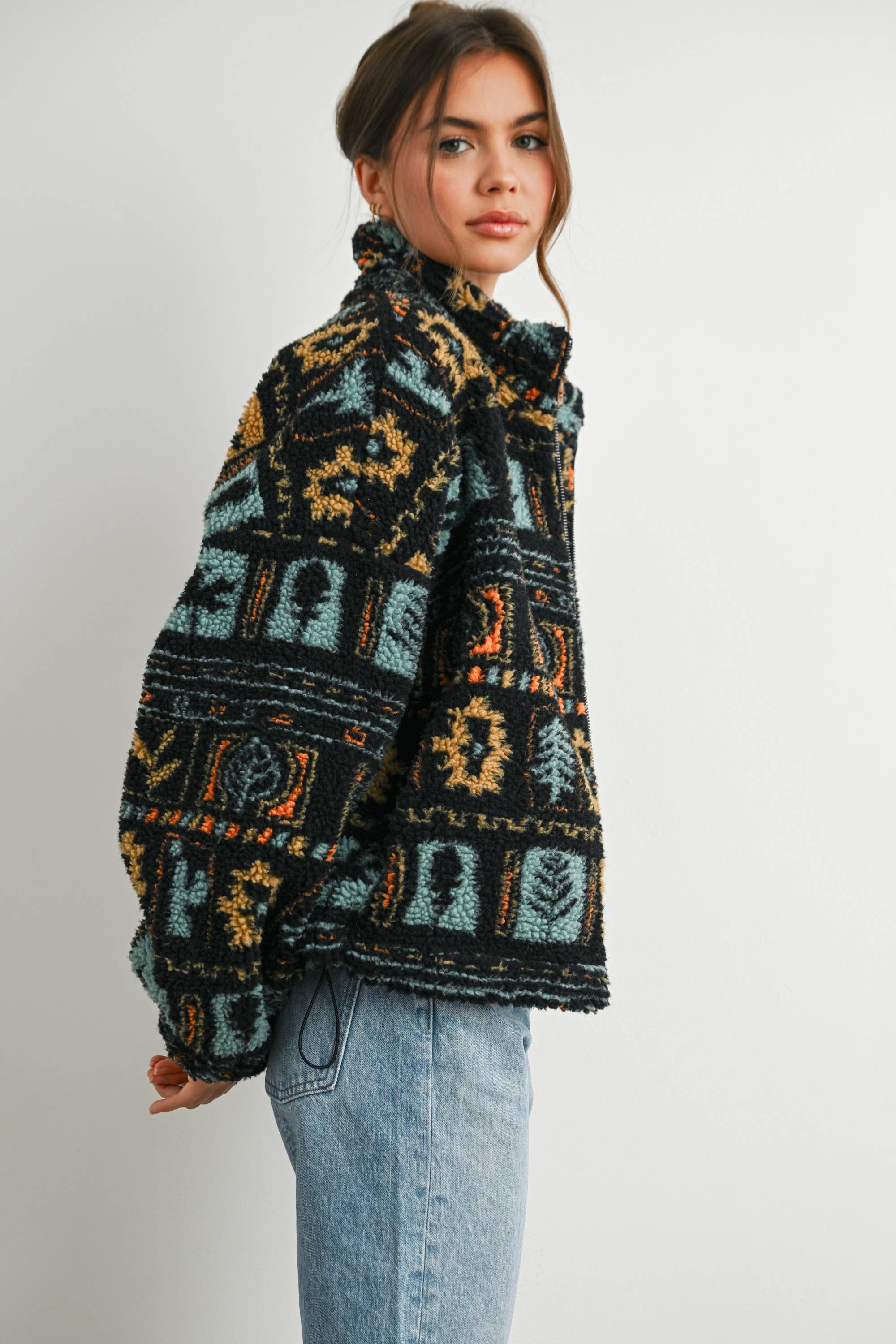 BLACK MULTI Zip-Up Polar Fleece Mock Neck Long Sleeve Jacket - BMJ7842 for wholesale on Faire9