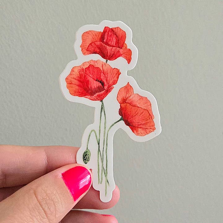Poppy Flowers Watercolor Art Sticker for wholesale by Art Ville Creations