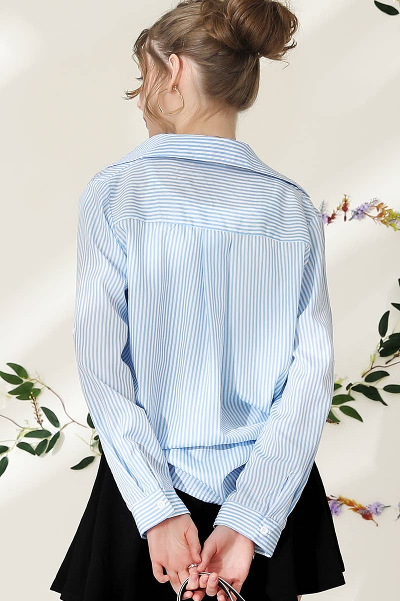 NINEXIS - Wholesale Button Down Shirt - Women's - CWTSTL716_Striped Button Down Long Sleeve Collared Shirts13