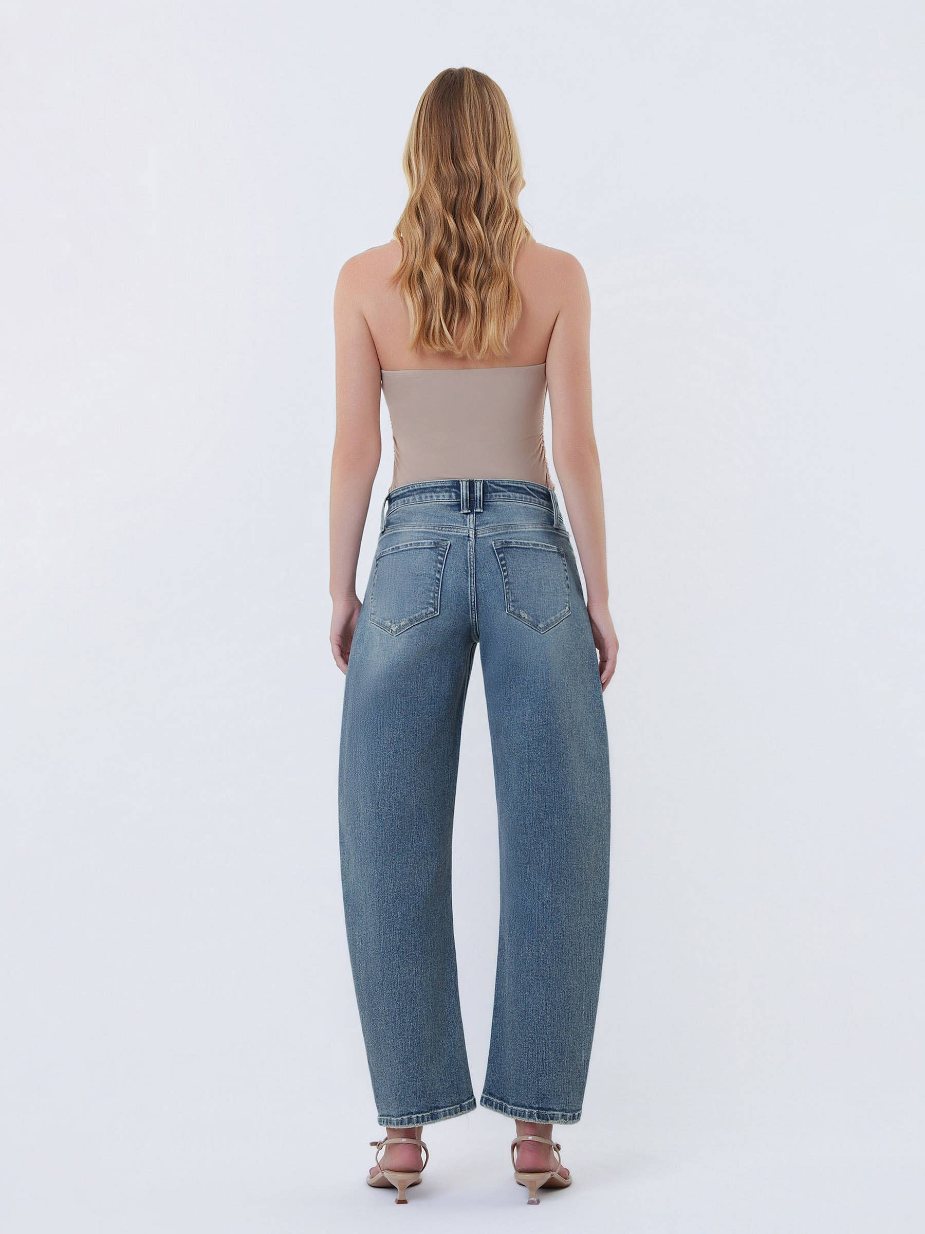 ELEGANT GLANS HØJ TALJE ANKEL SLIM BARREL JEANS F6272 for engroshandel på Faire6