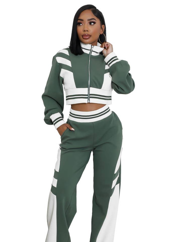 Green WOMEN FASHION CASUAL TWO PIECE PANT SET for wholesale on Faire0