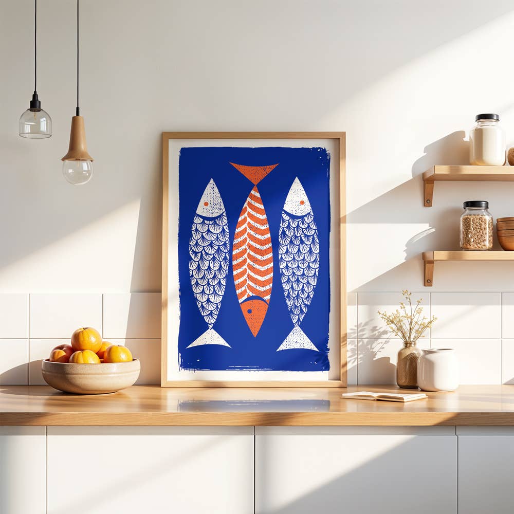 strawberryluna - Wholesale Art Print - Modern Art Screenprint Scandinavian Style  - 3 Fish Art3
