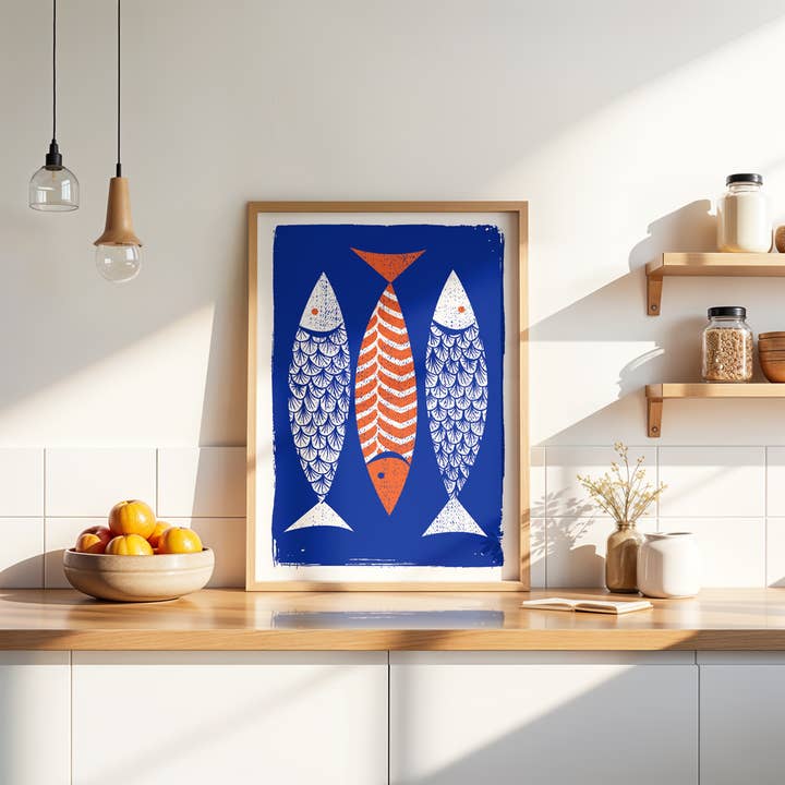 strawberryluna - Wholesale Art Print - Modern Art Screenprint Scandinavian Style - 3 Fish Art3