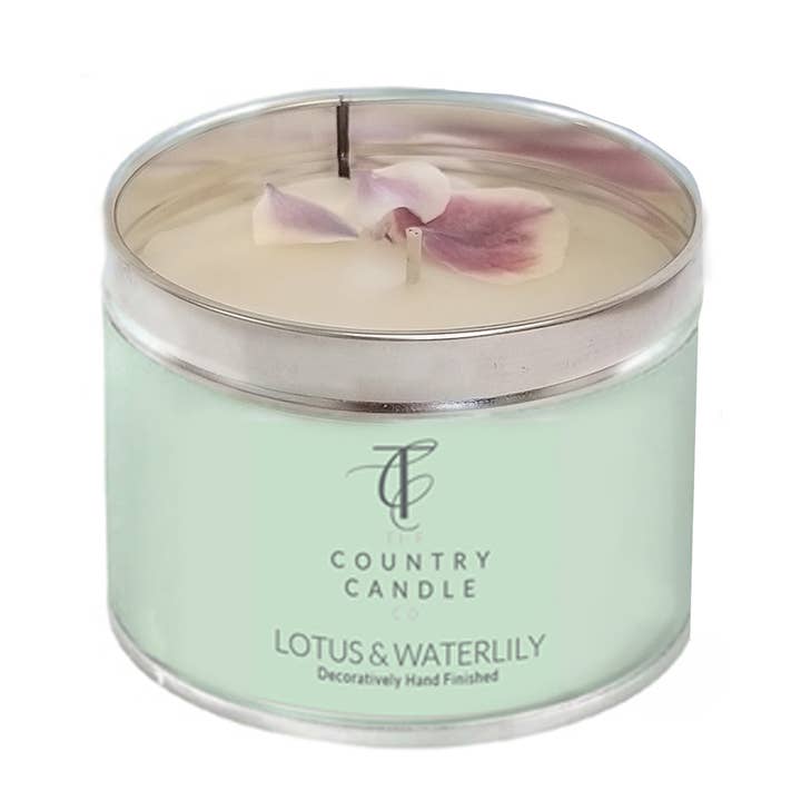 Pastels-Lotus Flower & Waterlily Tin Candle for wholesale by The Country Candle Co.