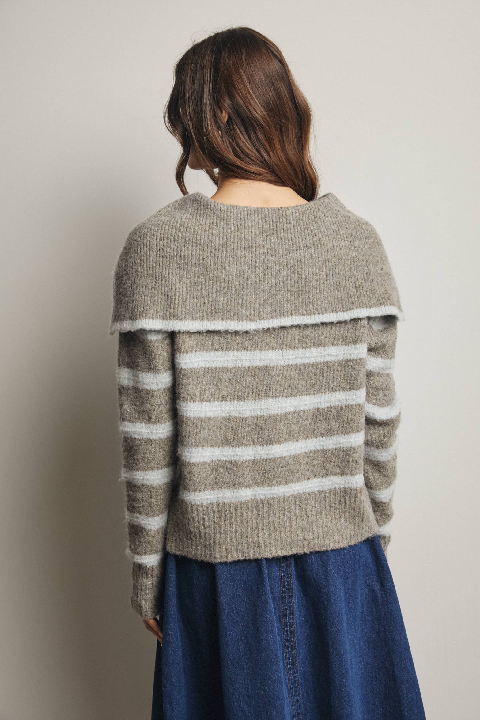 Forte - Vendita all'ingrosso Maglione tricot - Donna - Maglione a Maglia con Colletto da Marinaio a Righe FSW001229