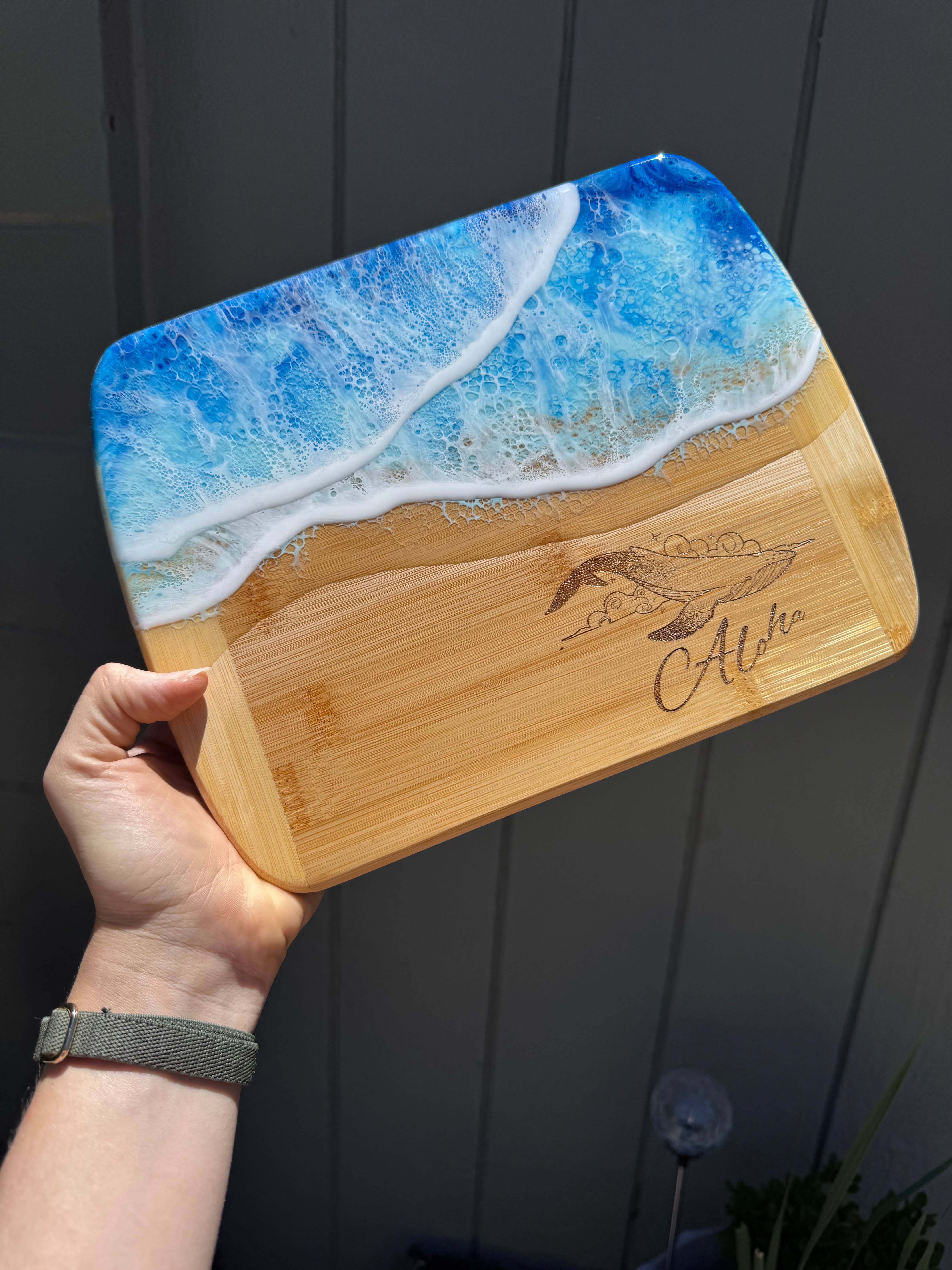 TBM Creations LLC - Wholesale Cheese Board - Whale Aloha Ocean Charcuterie board | Resin Cheese board6
