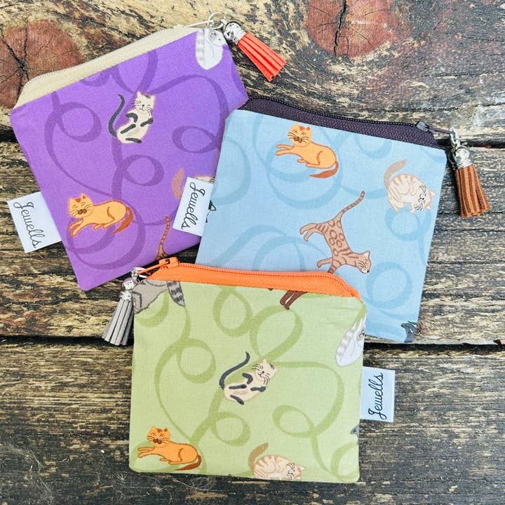 Cats Fabric Purse Pouch 3 colours 2 sizes for wholesale by Jewells