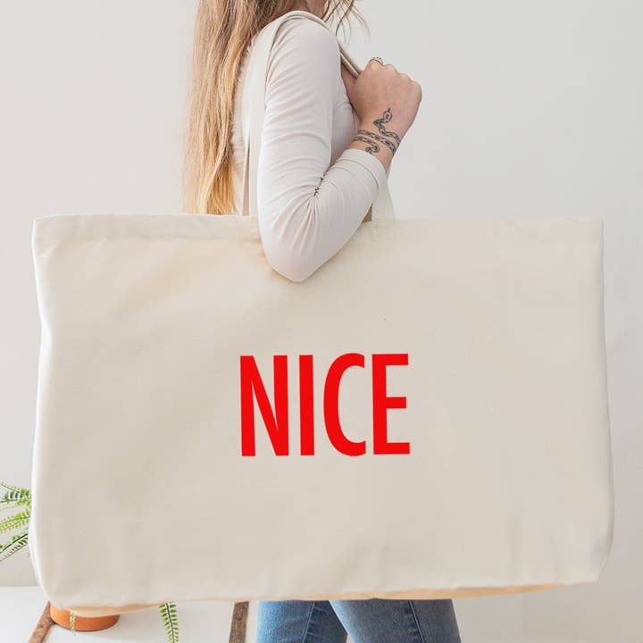 Naughty or Nice - Oversized Christmas Tote Bag - Natural for wholesale by Russet and Gray