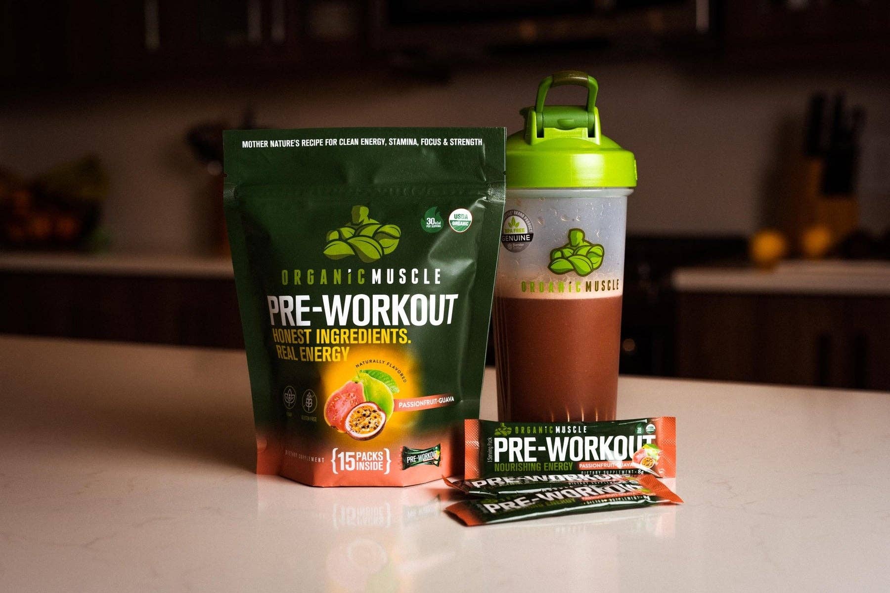 Organic Muscle - Wholesale Proteïne/superfoodpoeder - Superfood Pre-workout in 15 zakjes15