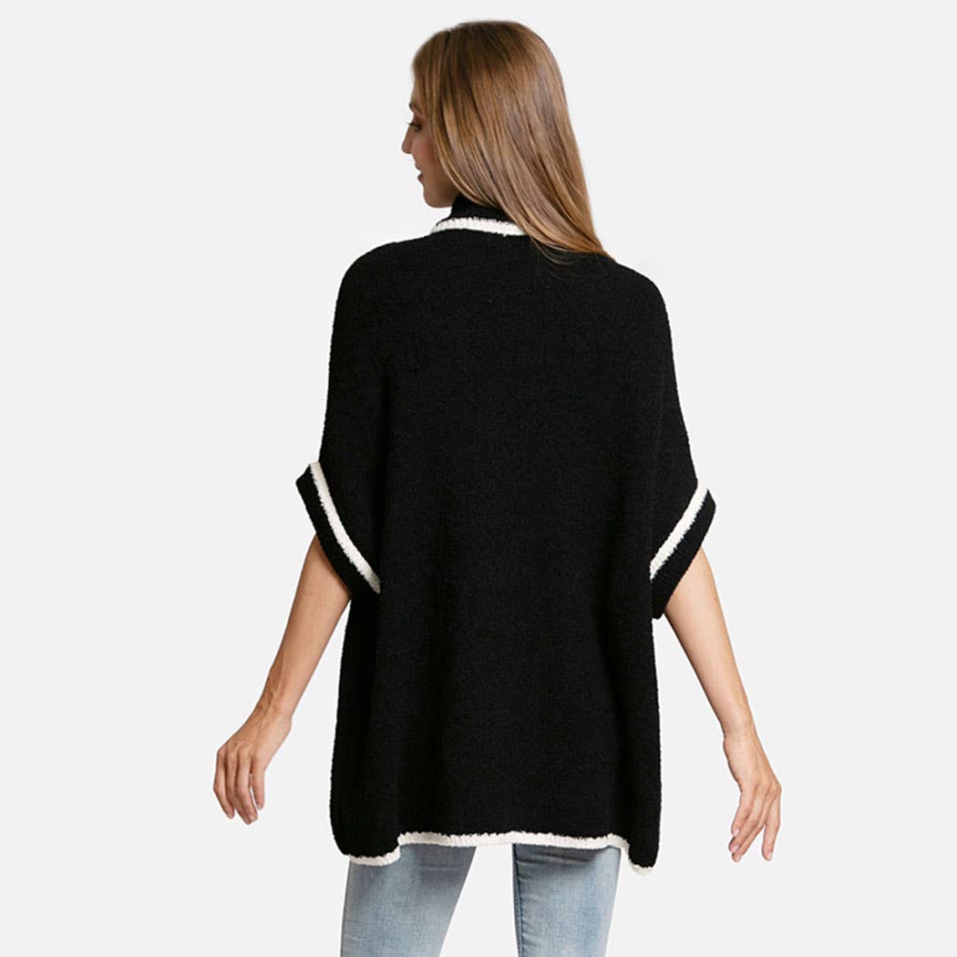Fashion City - Wholesale Outerwear Poncho - Women's - Solid Zipper Jacket with Outlined Edges10