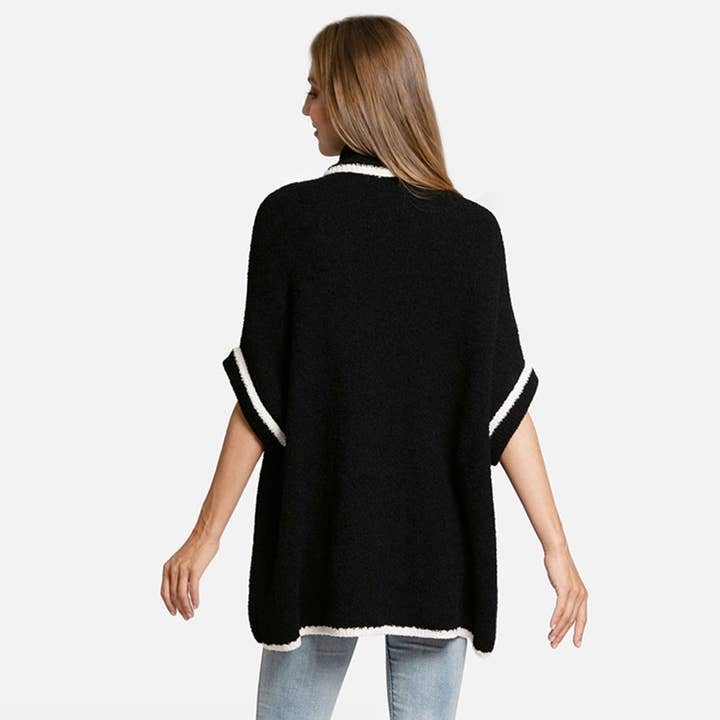 Fashion City - Wholesale Outerwear Poncho - Women's - Solid Zipper Jacket with Outlined Edges10