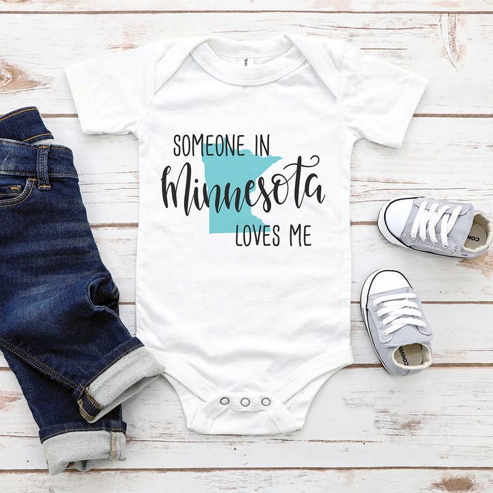 Someone In Minnesota Loves Me Baby Bodysuit for wholesale by Itsy Bitsy Bella Co