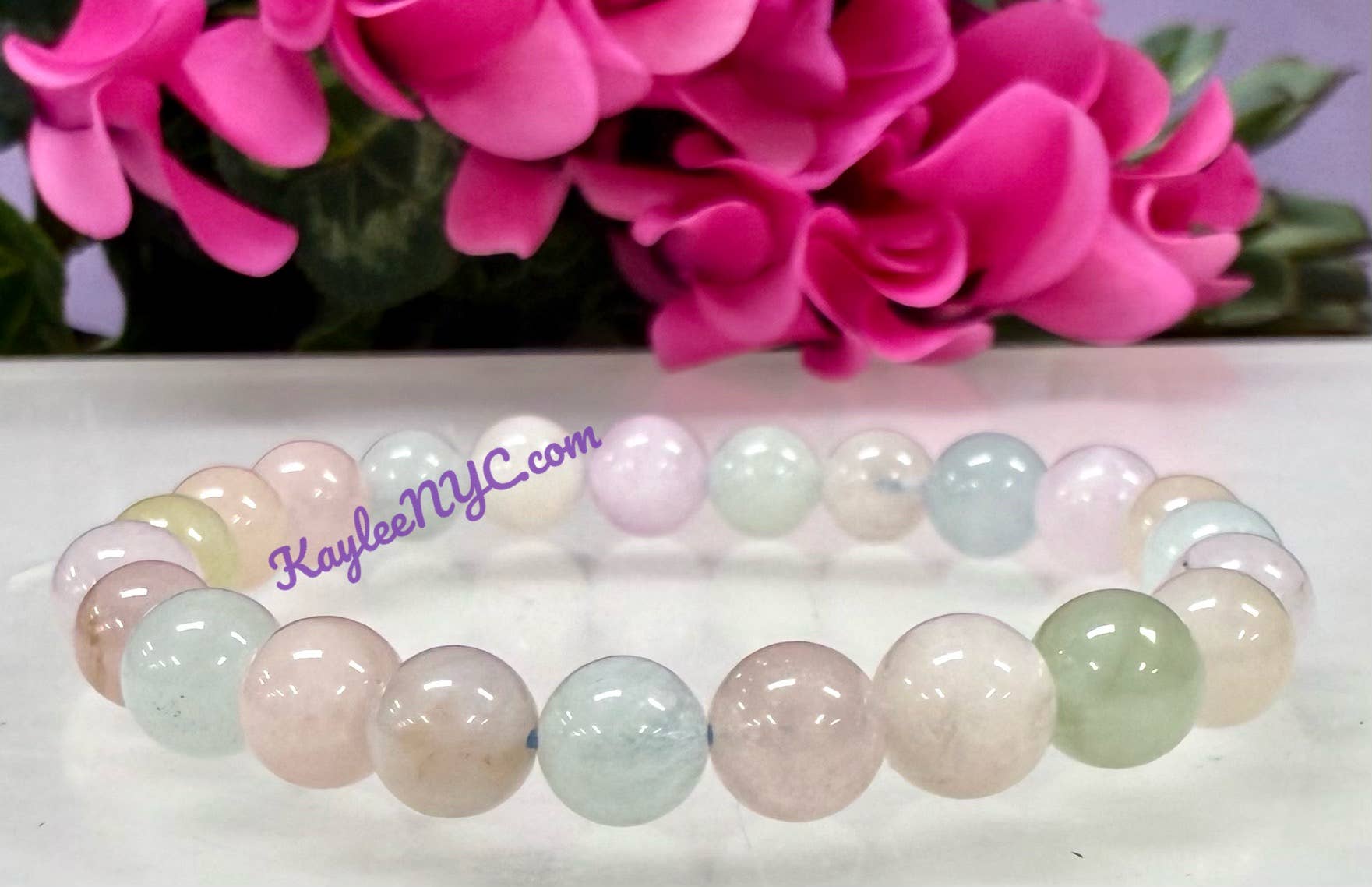 KayleeNYC - Wholesale Beaded Bracelet - Natural Morganite 8mm 7.5” Crystal Stretch Bracelet4