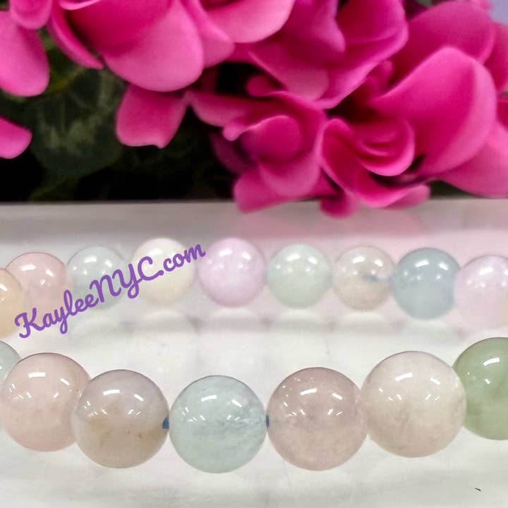 KayleeNYC - Wholesale Beaded Bracelet - Natural Morganite 8mm 7.5” Crystal Stretch Bracelet4