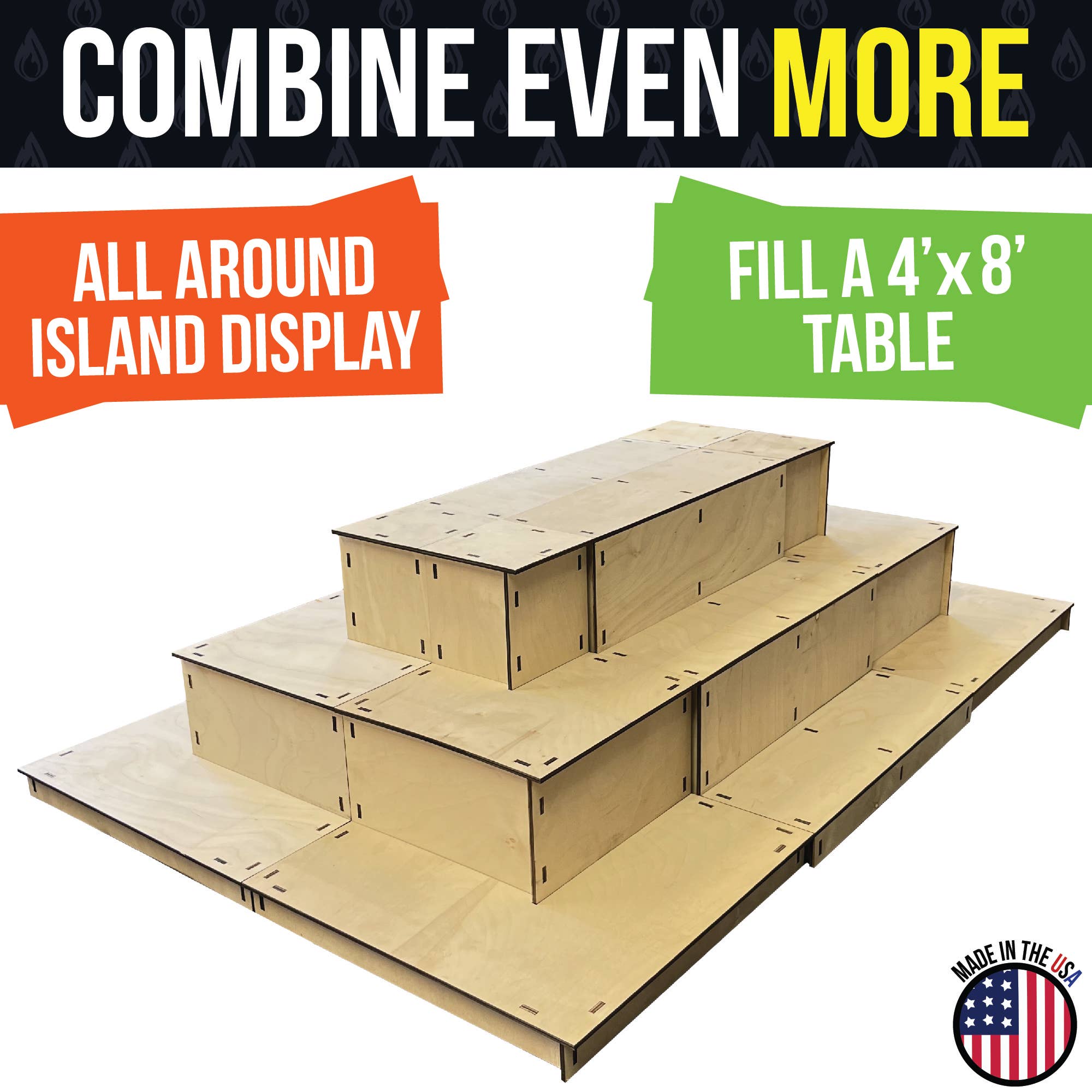 Torched Displays - Wholesale Displaystandaard/case voor retailer - Draagbaar houten displayrek met 3 niveaus voor in de hoek8