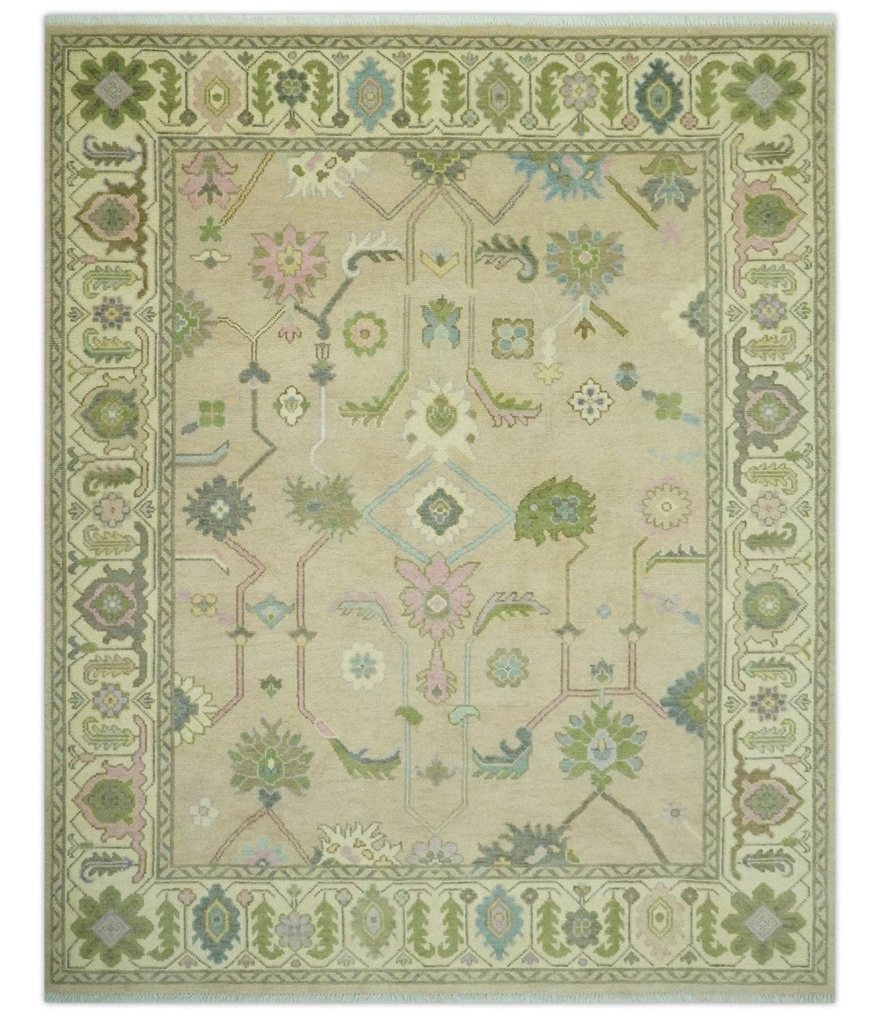 The Rug Decor, Inc. – wholesale Matta – Skräddarsydd beige och grön handknuten traditionell orientalisk Oushak-matta i ull0