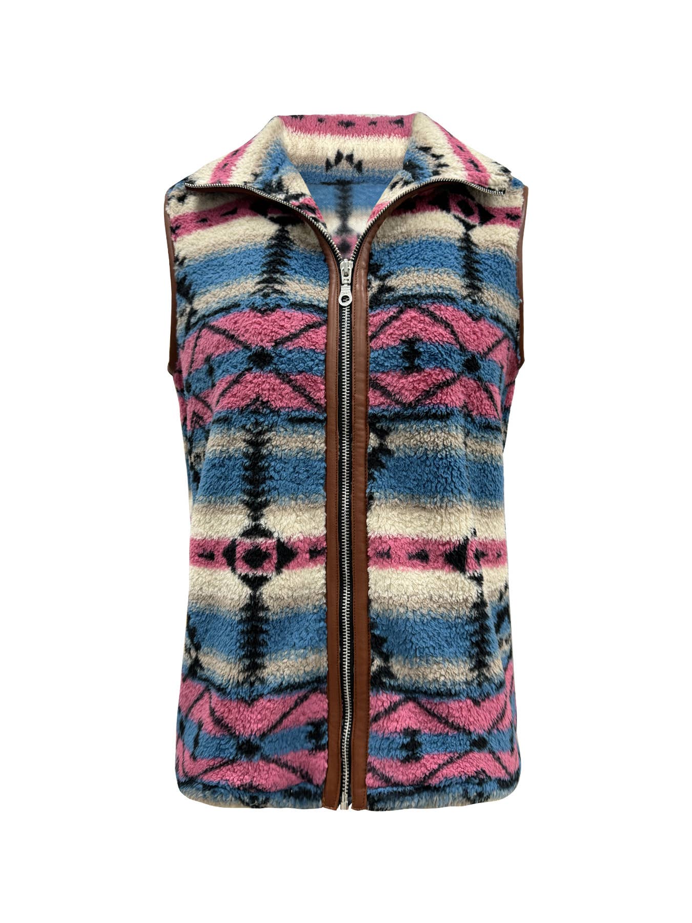 MULTICOLOR RESORT CHIC BOHEMIAN PATTERNED LEATHER VEST for wholesale on Faire4