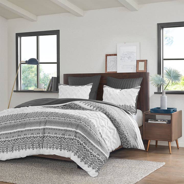 Cotton Farmhouse 3-Piece Comforter/Duvet Cover Set, Gray for wholesale by Olliix