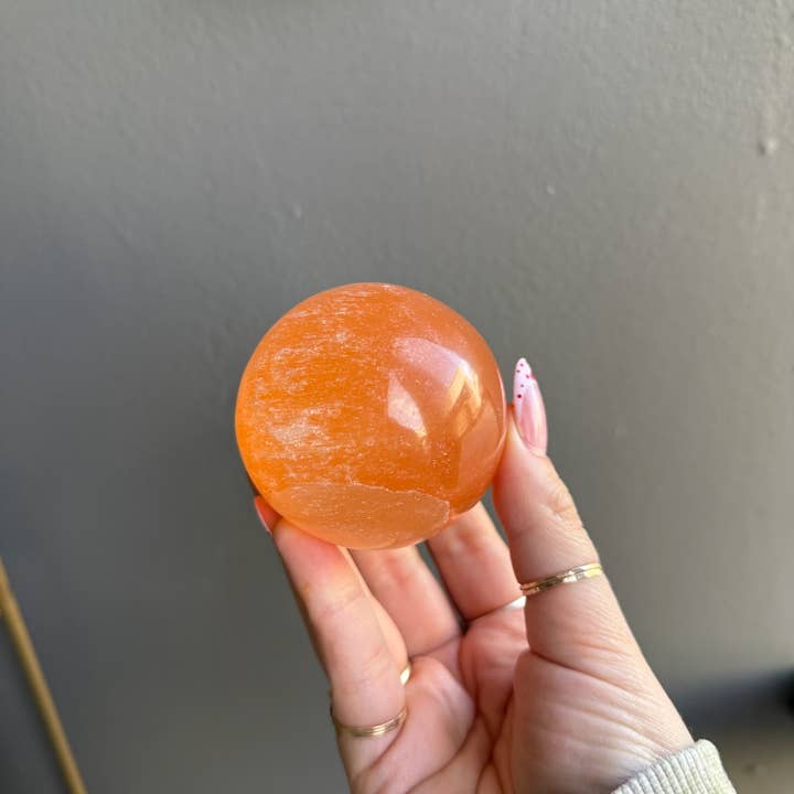 Sapphire & Sage - Wholesale Spiritual Stone/Crystal - Peach Selenite Sphere – 3-Inch Crystal for Healing & Energy