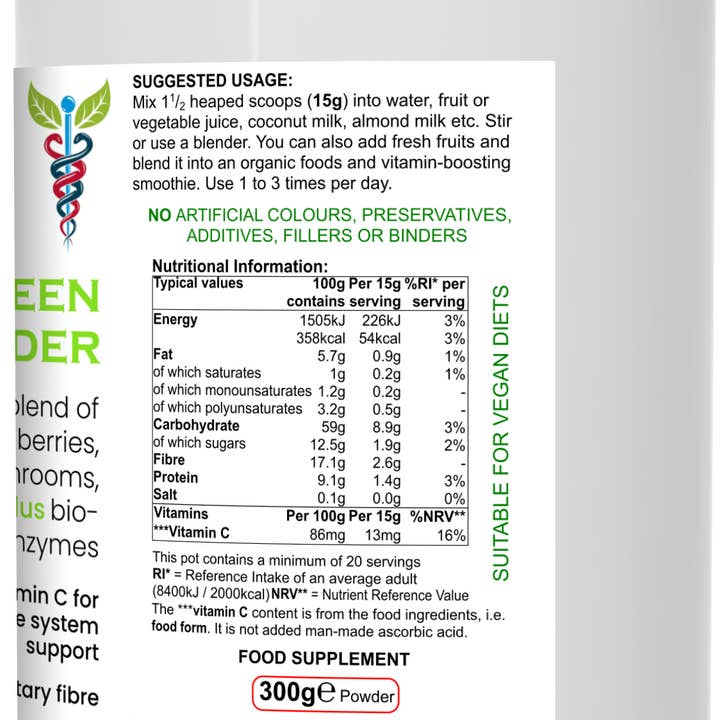 CADUCEUS kruidenapotheek - Wholesale Protein/Superfood Powder - Organic Green Super Powder 300g powder2