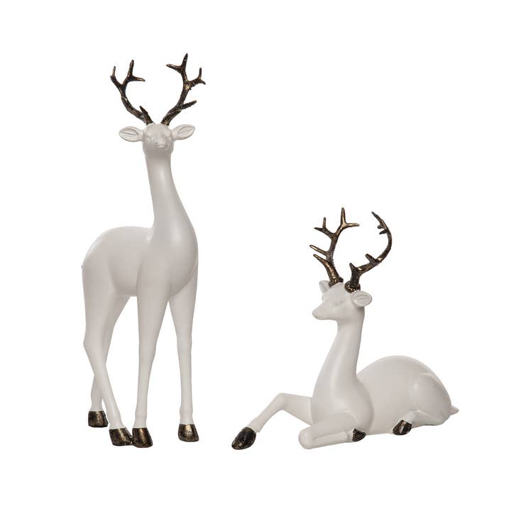Transpac - Wholesale Christmas Decoration - CLOSEOUT 13" White Christmas Reindeer Glitter Accent Set 2