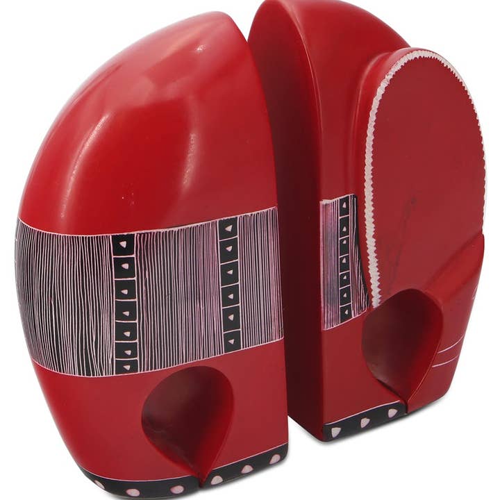 Buddha Groove - Wholesale Bookend - Red Kisii Elephant Bookends with Tribal Patterns1